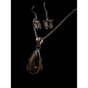925 Silver smokey quartz set
